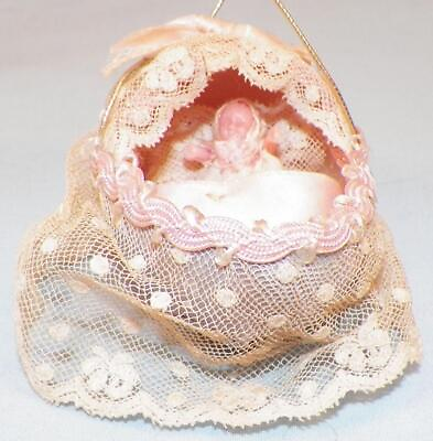 #ad Baby Doll in Egg Ornament Plastic Lace Satin Hanging Christmas Easter Vintage 78 $37.99