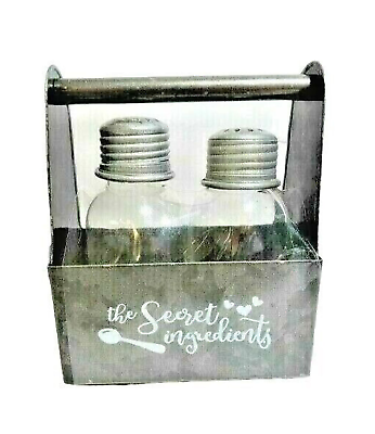 #ad Rustic Living Secret Ingredients Salt and Pepper Shakers Glass Galvanized Metal $18.34
