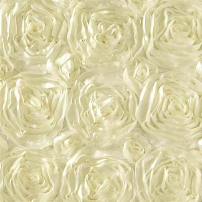 #ad IVORY Rosette Satin Fabric – Sold By The Yard Floral Flowers Satin Decor $16.99
