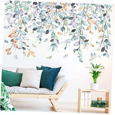 #ad #ad Green Leaves Wall Sticker Watercolor Hanging Vine Wall Decal Green Purple $24.91