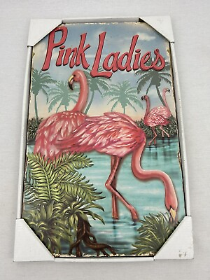 #ad Flamingo Wall Art Painting Wooden 12” X 19” Home Decor Decoration “Pink Ladies” $19.95