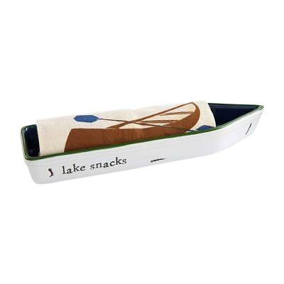 #ad Mud Pie Home LAKE SNACKS Boat Shaped Cracker Serving Dish and Kitchen Towel Set $33.99