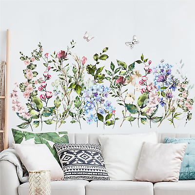 #ad Colorful Wildflower Wall Decals Small Flower Plants Stickers Floral Mural on... $16.99