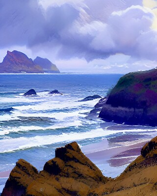 #ad Impressionistic Oregon Coast Seascape Canvas Art Print Modern Wall Art Decor $59.99