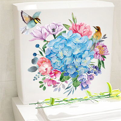 #ad Floral Toilet Stickers PVC Murals Lightweight Waterproof For Bathroom Decoration $7.45