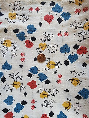 #ad vintage cotton fabric leaves multicolor minor staining 1 1 4 yard unique $7.64