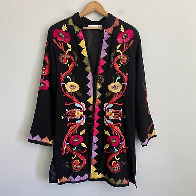 #ad Soft Surroundings Colorful Embroidered Cardigan Jacket Small Art Wear Kimono $39.95