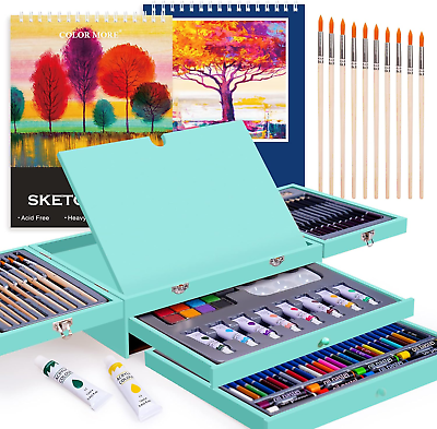 #ad #ad 85 Piece Deluxe Wooden Art Supplies Art Kit with Easel and Acrylic Pad Art Set $52.99