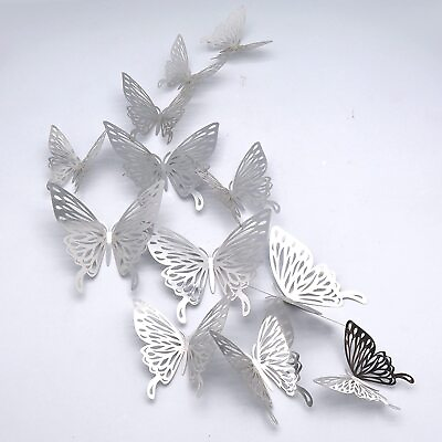 #ad 3D Butterfly Wall Stickers CAYUDEN 24pcs 3 Sizes Silver Butterfly Decorations... $11.99