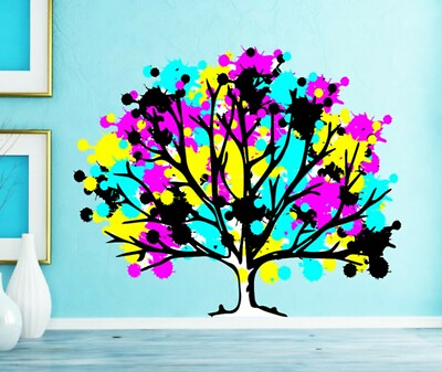 #ad #ad Colored Tree For Living Room Living Room Tree Decal Wood Decor Tree Wall Art $9.99