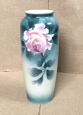 #ad #ad Vintage CT Altwasser Carl Tielsch Tall Hand Painted Green Pink Rose Flower Vase $46.00