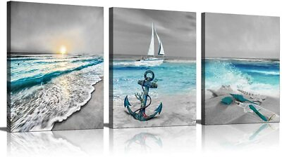 #ad Canvas Wall Art Home Decoration 3 Piece Modern Painting on Canvas Prints Beach $24.99