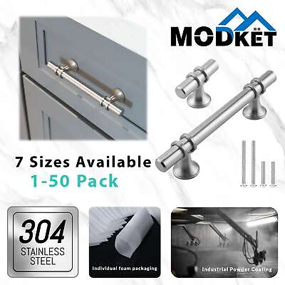 #ad Brushed Nickel Modern Round Cabinet Handles Bar Pulls Knobs Kitchen Hardware $43.02