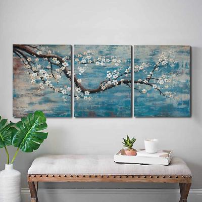 #ad 3 Piece Wall Art Hand Painted Framed Flower Oil Painting on Canvas Gallery Wrapp $60.36