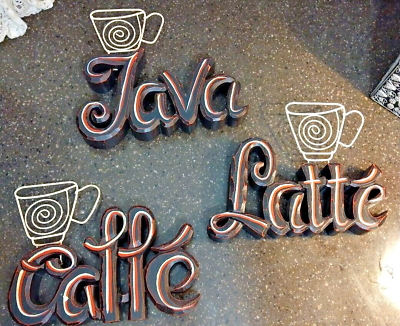 #ad coffee latte Cafe wall decor hangings set three VTG resin wood metal kitchen cup $29.75