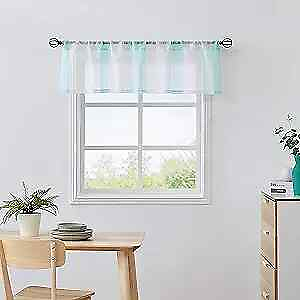 #ad and White Kitchen Window Curtain Valance Vertical Stripe Sheer 1 Spa Blue $20.05