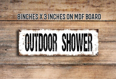 #ad Rustic Retro outdoor shower sign Farmhouse Home Decor 8x3quot; distressed $12.50