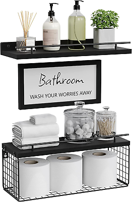 #ad #ad Floating Shelves with Bathroom Wall Décor SignWood Floating Bathroom Shelves ov $41.97