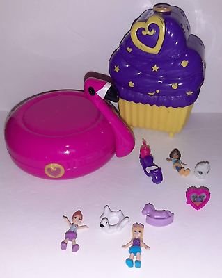#ad Polly Pocket Compact Pink Flamingo amp; Cupcake Sets w Dolls amp; Accessories $12.00