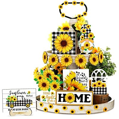 #ad 12 Pcs Sunflower Tiered Tray Decor Sunflower Decorations for Home Farmhouse T... $25.72