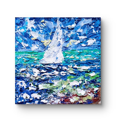 #ad Sailboat Oil Painting Nautical Storm Original Art Textured Seascape Small Art $75.00