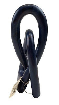 #ad Soapstone Unity Knot Sculpture Navy Blue Abstract Art Deco 8.5” Kenya NEW $29.95