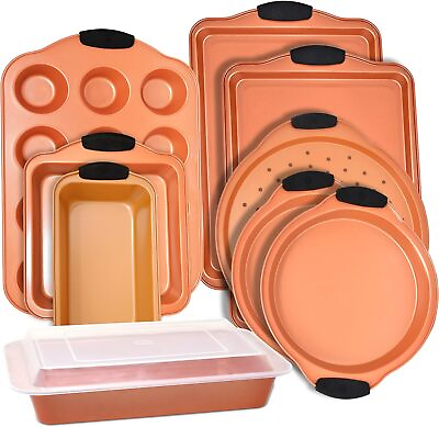 #ad Baking Pan 10 Piece Set Nonstick Copper Steel Oven Bakeware Kitchen Sets $72.94
