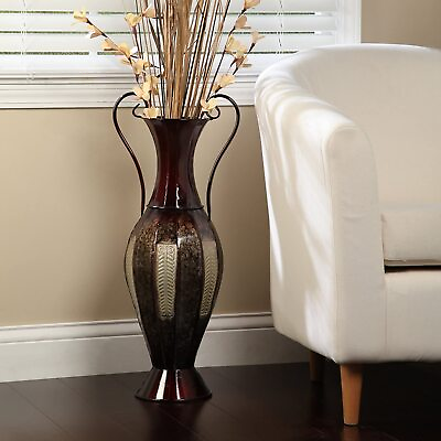 #ad Tall Decorative Floor Vase Large Metal Embossed Home Living Room Office Flowers $75.99