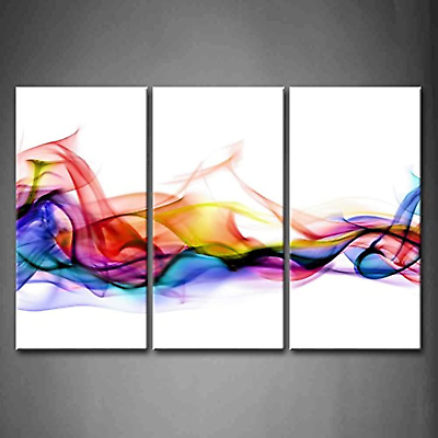 #ad #ad 3 Panel Wall Art Fresh Look Color Abstract Smoke Colorful White Background Paint $66.15