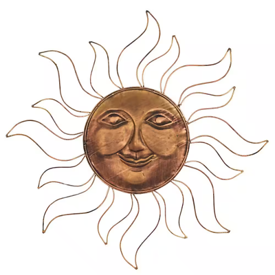 #ad Sun Face Wall Decor Large Eclectic Sunburst Copper Metal 30 in. Indoor Outdoor $28.69
