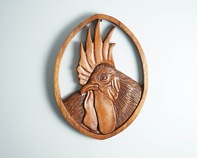 #ad Wooden Rooster Wall Decor Rooster Wall Art Animal Sculpture Kitchen Gift $135.90