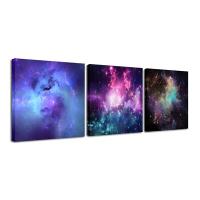 #ad Fantastic Outer Space Canvas Prints Wall Art Blue Purple Nebula Galaxy Stars ... $34.22