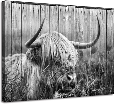 #ad Black and White Highland Cow Picture Decor Wall Art for Farmhouse Rustic Home Wa $16.48