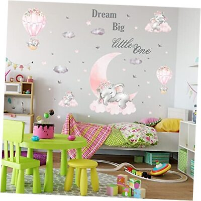#ad Pink Baby Elephant Wall Sticker Watercolor Wall Stickers for Nursery Kids $24.91