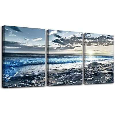 #ad Wall Art For Living Room Wall Decor 12x16inches*3pcs Blue Ocean Beach Paintings $45.18