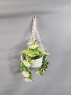 #ad #ad Vintage Flower Basket Hanging Plastic Faux Daisies White Green Decor $12.99