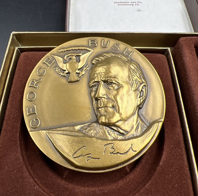 #ad Medallic Art Co 1989 George H.W. Bush Inaugural Bronze Medal in Original Box $34.99