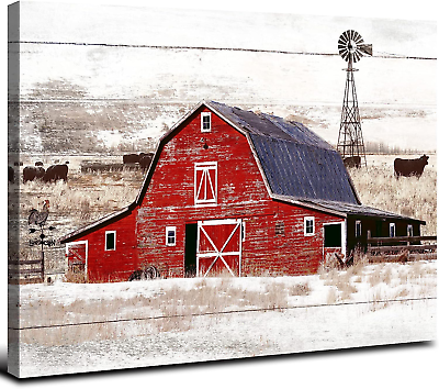 #ad Farmhouse Barn Canvas Wall Art Country Windmill Landscape Prints Picture Kitchen $100.97