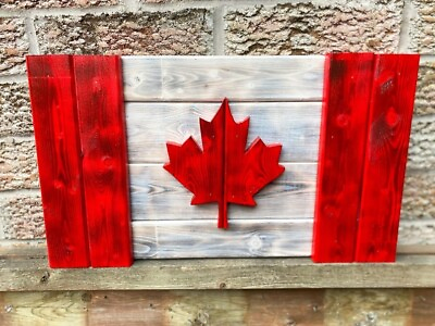 #ad Wooden Canadian Flag Cottage Backyard Porch décor Canada Wood Flag Rustic Decor $121.50