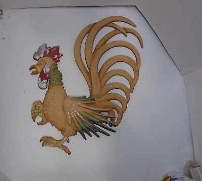 #ad Vtg Set of 2 Midwest USA Cast Metal Painted Fighting Roosters Wall Decor. Ruff $29.99