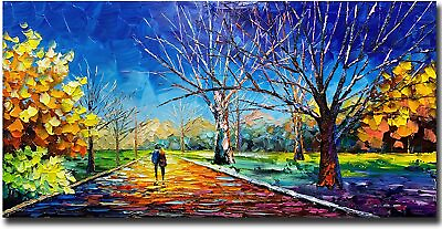 #ad Oil Painting On Canvas 24x48 In Modern Hand Painted Romantic Night Framed Large $200.00