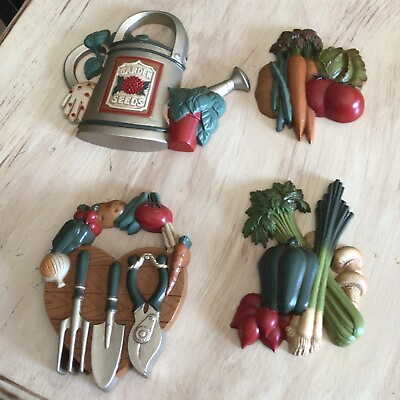 #ad #ad 5 Vintage Home Interiors Resin Vegetable Plaques Garden Wall Decor Kitschy Lot $12.48