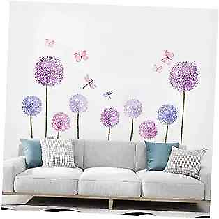 #ad Purple Dandelions Wall Stickers Flowers Butterflies for Bedroom Kids Girls $22.77