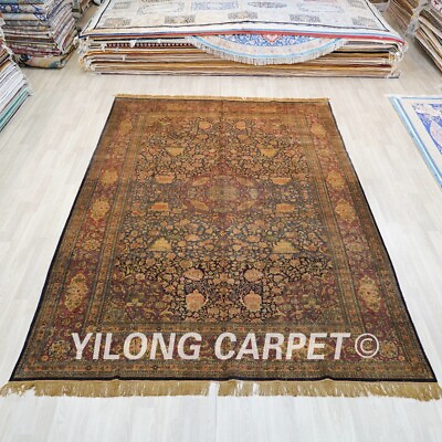 #ad 7.5#x27;x12#x27; Handmade Silk Gold Rug Living Room Vintage Oriental Classic Carpet 274B $6660.00