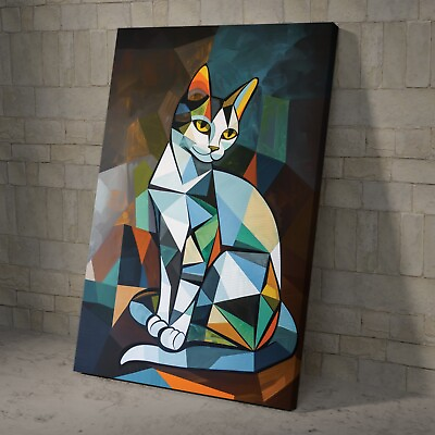 #ad Colorful Abstract Cat Work of Art Abstract Wall Art Canvas $46.99