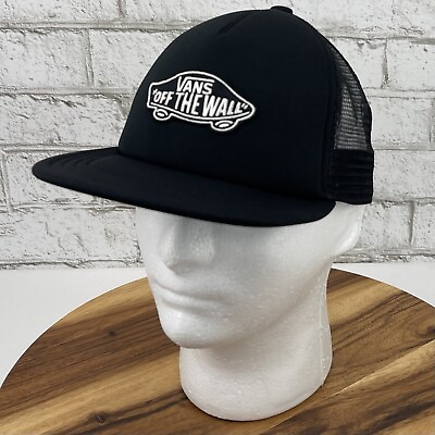 #ad Vans Off The Wall Kids Embroidered Patch Snap Back Trucker Black Padded Hat Cap $18.99
