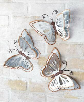 #ad Galvanized Butterfly Wall Set of 3 Hanging Metal Wings Nature Décor $26.99