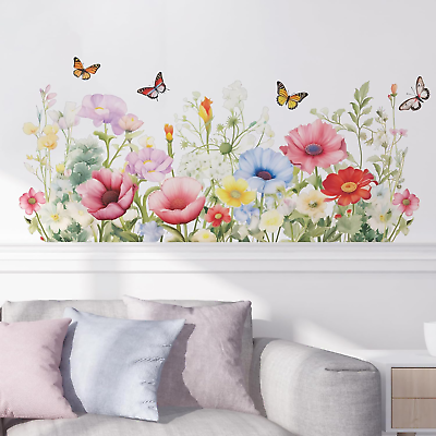 #ad Flower Wall Stickers Floral Peony Wall Decals for Living Room Bedroom Colorful $18.60