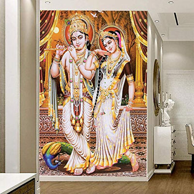 #ad Indian Traditional 3D Design Radha Krishna Wallpaper Wall Sticker For Decoration $44.58