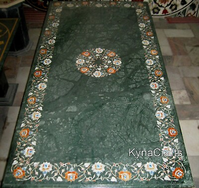 #ad 30 x 60quot; Green Marble Dining Table Top Floral Design Inlay Work Kitchen Table $2762.10
